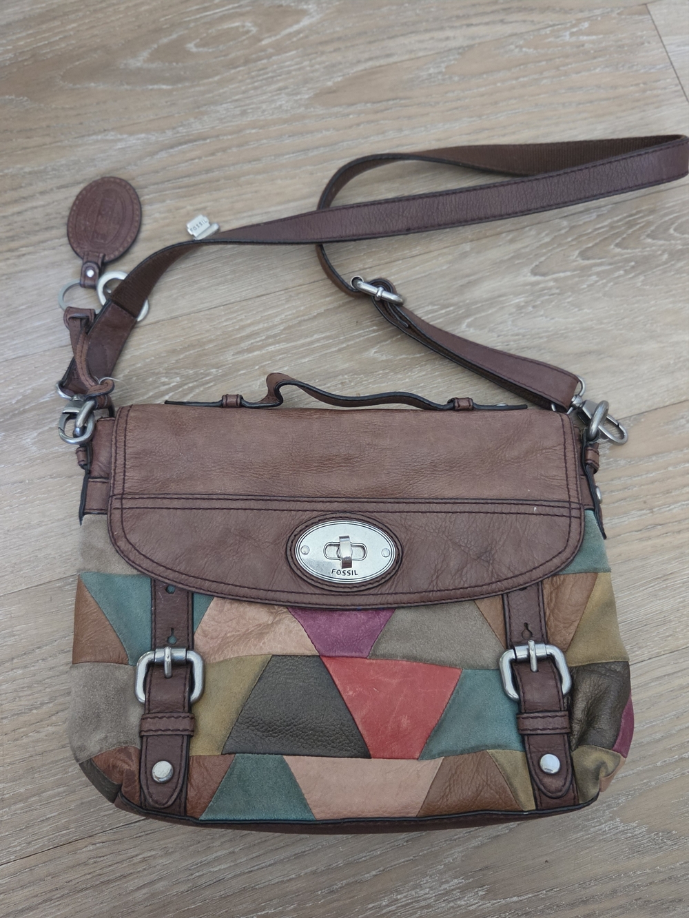 Fossil Women's Patchwork Leather Crossbody Bag in Multi Brown